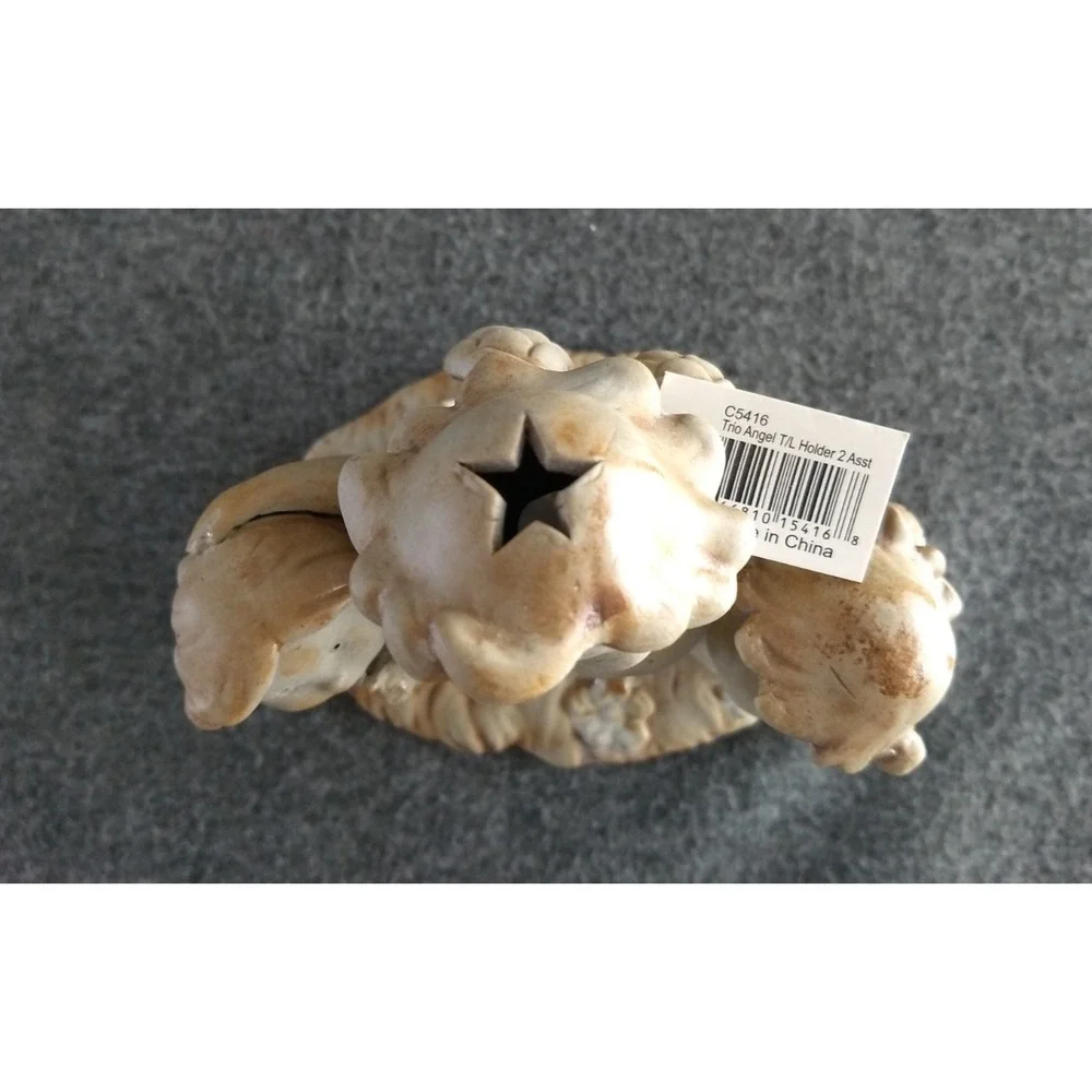 Angel Trio Ceramic Candle Holder Glazed Star‎ Luminary w/ Tealight Christmas NEW